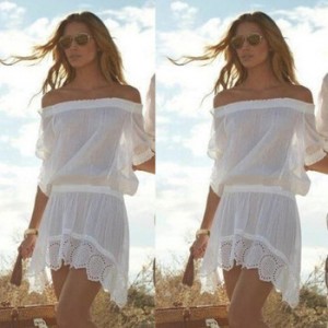 Пляжная туника платье белое с открытыми плечами