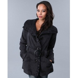 Пальто темно серое с поясом женское короткое