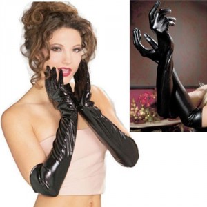 Длинные черные лакированные перчатки до локтя