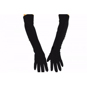 Длинные теплые перчатки тканевые черные