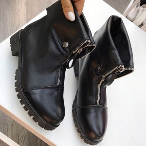 Черные ботинки с молниями кожаные