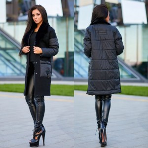 Стильное черное пальто с карманами