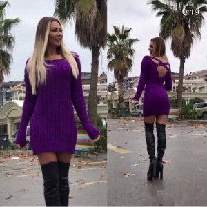 Фиолетовое вязаное платье туника