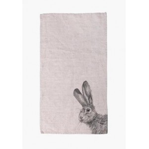 Льняное полотенце заяц лен серое